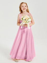 Robes de Demoiselle d'Honneur Junior en Mousseline avec Nœud Papillon Rose Bonbon