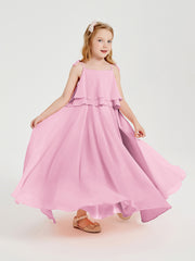 Robes de Demoiselle d'Honneur Junior en Mousseline avec Nœud Papillon Rose Bonbon
