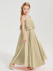Robes de Demoiselle d'Honneur Junior en Mousseline avec Nœud Papillon Champagne