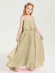 Robes de Demoiselle d'Honneur Junior en Mousseline avec Nœud Papillon Champagne