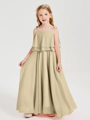 Robes de Demoiselle d'Honneur Junior en Mousseline avec Nœud Papillon Champagne