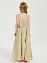 Robes de Demoiselle d'Honneur Junior en Mousseline avec Nœud Papillon Champagne
