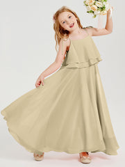 Robes de Demoiselle d'Honneur Junior en Mousseline avec Nœud Papillon Champagne