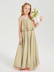 Robes de Demoiselle d'Honneur Junior en Mousseline avec Nœud Papillon Champagne
