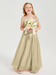 Robes de Demoiselle d'Honneur Junior en Mousseline avec Nœud Papillon Champagne