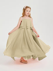 Robes de Demoiselle d'Honneur Junior en Mousseline avec Nœud Papillon Champagne