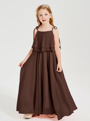 Robes de Demoiselle d'Honneur Junior en Mousseline avec Nœud Papillon Chocolat
