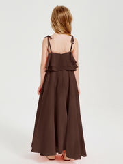 Robes de Demoiselle d'Honneur Junior en Mousseline avec Nœud Papillon Chocolat