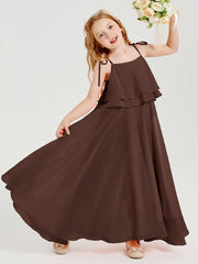 Robes de Demoiselle d'Honneur Junior en Mousseline avec Nœud Papillon Chocolat
