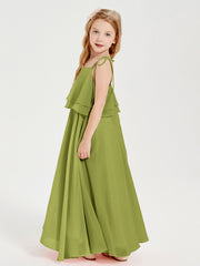 Robes de Demoiselle d'Honneur Junior en Mousseline avec Nœud Papillon Trèfle