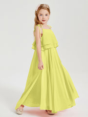Robes de Demoiselle d'Honneur Junior en Mousseline avec Nœud Papillon Jonquille