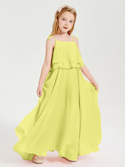 Robes de Demoiselle d'Honneur Junior en Mousseline avec Nœud Papillon Jonquille