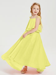 Robes de Demoiselle d'Honneur Junior en Mousseline avec Nœud Papillon Jonquille