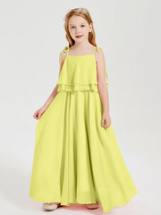 Robes de Demoiselle d'Honneur Junior en Mousseline avec Nœud Papillon Jonquille