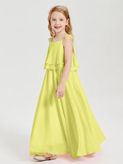 Robes de Demoiselle d'Honneur Junior en Mousseline avec Nœud Papillon Jonquille