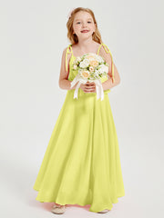 Robes de Demoiselle d'Honneur Junior en Mousseline avec Nœud Papillon Jonquille
