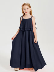 Robes de Demoiselle d'Honneur Junior en Mousseline avec Nœud Papillon Bleu Marine