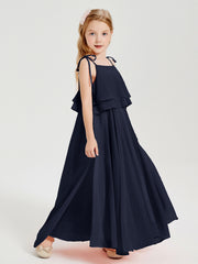 Robes de Demoiselle d'Honneur Junior en Mousseline avec Nœud Papillon Bleu Marine
