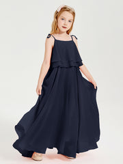 Robes de Demoiselle d'Honneur Junior en Mousseline avec Nœud Papillon Bleu Marine
