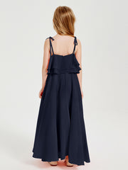 Robes de Demoiselle d'Honneur Junior en Mousseline avec Nœud Papillon Bleu Marine