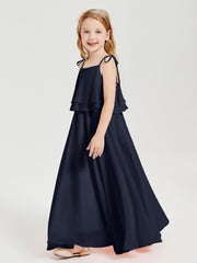 Robes de Demoiselle d'Honneur Junior en Mousseline avec Nœud Papillon Bleu Marine