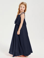 Robes de Demoiselle d'Honneur Junior en Mousseline avec Nœud Papillon Bleu Marine