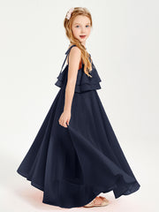 Robes de Demoiselle d'Honneur Junior en Mousseline avec Nœud Papillon Bleu Marine