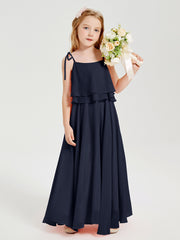 Robes de Demoiselle d'Honneur Junior en Mousseline avec Nœud Papillon Bleu Marine