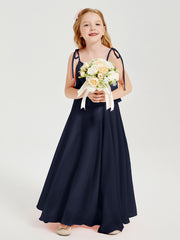 Robes de Demoiselle d'Honneur Junior en Mousseline avec Nœud Papillon Bleu Marine