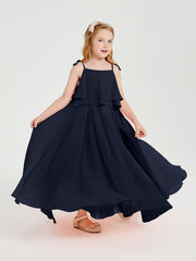 Robes de Demoiselle d'Honneur Junior en Mousseline avec Nœud Papillon Bleu Marine
