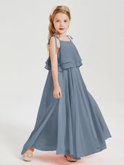 Robes de Demoiselle d'Honneur Junior en Mousseline avec Nœud Papillon Bleu Poudré