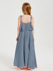 Robes de Demoiselle d'Honneur Junior en Mousseline avec Nœud Papillon Bleu Poudré