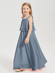 Robes de Demoiselle d'Honneur Junior en Mousseline avec Nœud Papillon Bleu Poudré