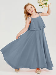 Robes de Demoiselle d'Honneur Junior en Mousseline avec Nœud Papillon Bleu Poudré