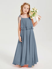 Robes de Demoiselle d'Honneur Junior en Mousseline avec Nœud Papillon Bleu Poudré