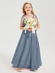 Robes de Demoiselle d'Honneur Junior en Mousseline avec Nœud Papillon Bleu Poudré