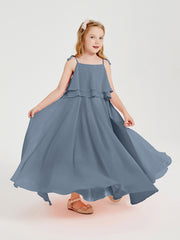 Robes de Demoiselle d'Honneur Junior en Mousseline avec Nœud Papillon Bleu Poudré
