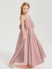 Robes de Demoiselle d'Honneur Junior en Mousseline avec Nœud Papillon Rose Poudré