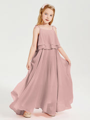 Robes de Demoiselle d'Honneur Junior en Mousseline avec Nœud Papillon Rose Poudré