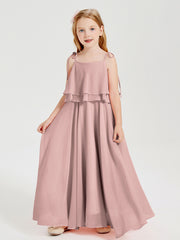 Robes de Demoiselle d'Honneur Junior en Mousseline avec Nœud Papillon Rose Poudré