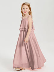Robes de Demoiselle d'Honneur Junior en Mousseline avec Nœud Papillon Rose Poudré