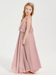 Robes de Demoiselle d'Honneur Junior en Mousseline avec Nœud Papillon Rose Poudré