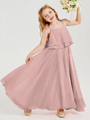 Robes de Demoiselle d'Honneur Junior en Mousseline avec Nœud Papillon Rose Poudré