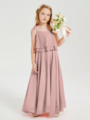 Robes de Demoiselle d'Honneur Junior en Mousseline avec Nœud Papillon Rose Poudré
