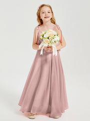 Robes de Demoiselle d'Honneur Junior en Mousseline avec Nœud Papillon Rose Poudré