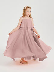 Robes de Demoiselle d'Honneur Junior en Mousseline avec Nœud Papillon Rose Poudré