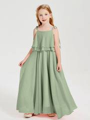 Robes de Demoiselle d'Honneur Junior en Mousseline avec Nœud Papillon Sauge Poudrée