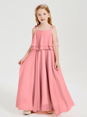 Robes de Demoiselle d'Honneur Junior en Mousseline avec Nœud Papillon Flamant