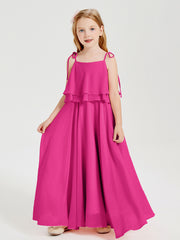 Robes de Demoiselle d'Honneur Junior en Mousseline avec Nœud Papillon Fuchsia