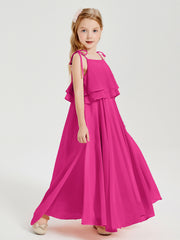 Robes de Demoiselle d'Honneur Junior en Mousseline avec Nœud Papillon Fuchsia